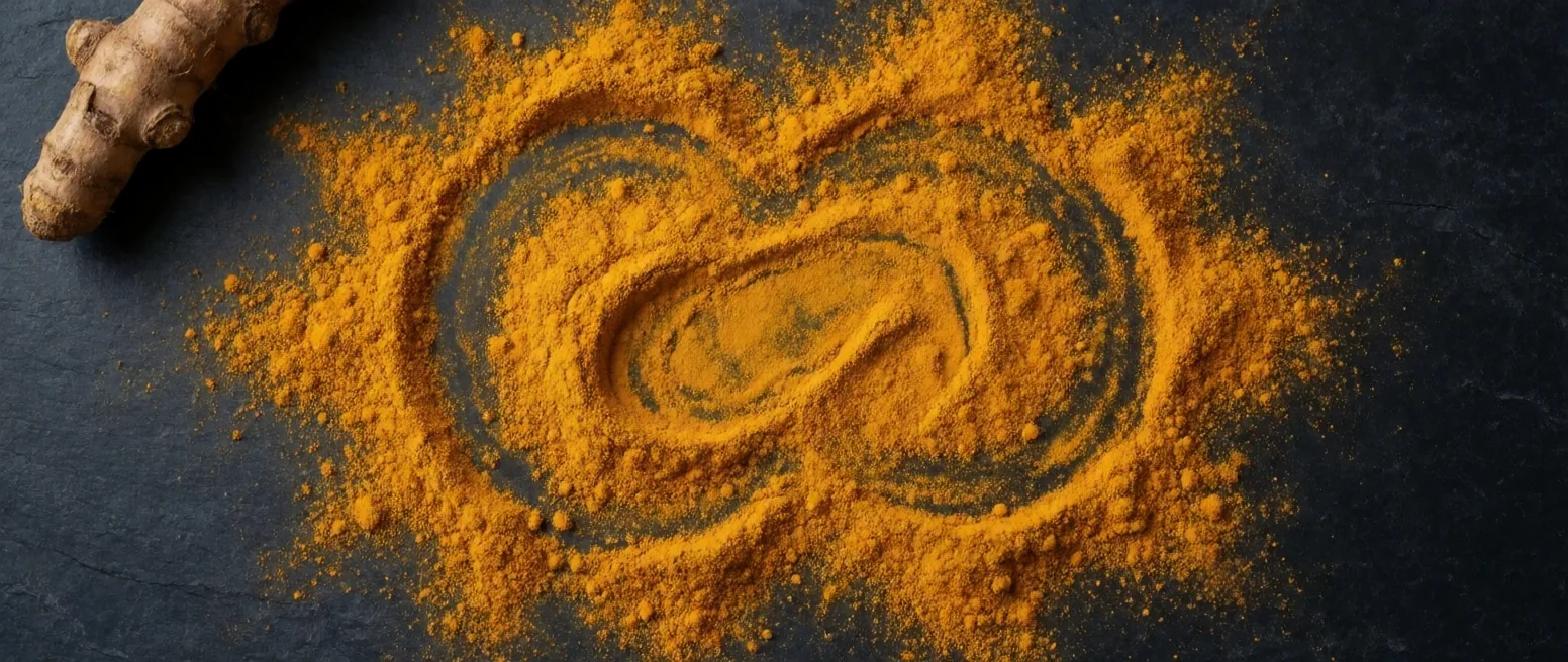 Turmeric powder on dark stone slab