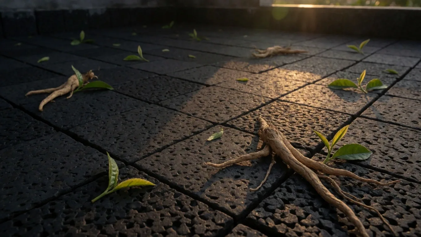 Tropical botanical specimens arranged on a dark stone surface