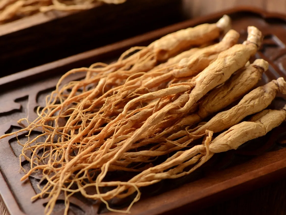 Ginseng root on dark stone
