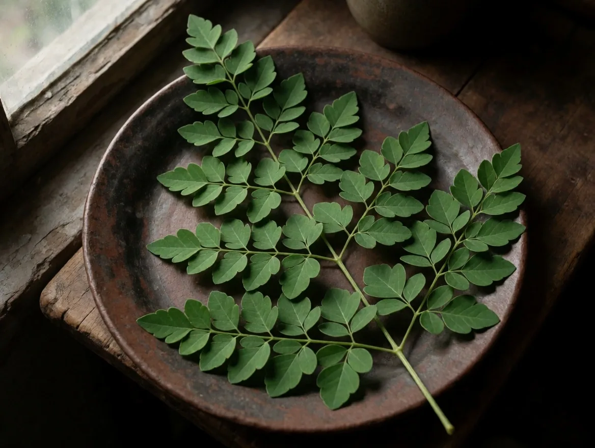 Moringa leaves arranged as specimen