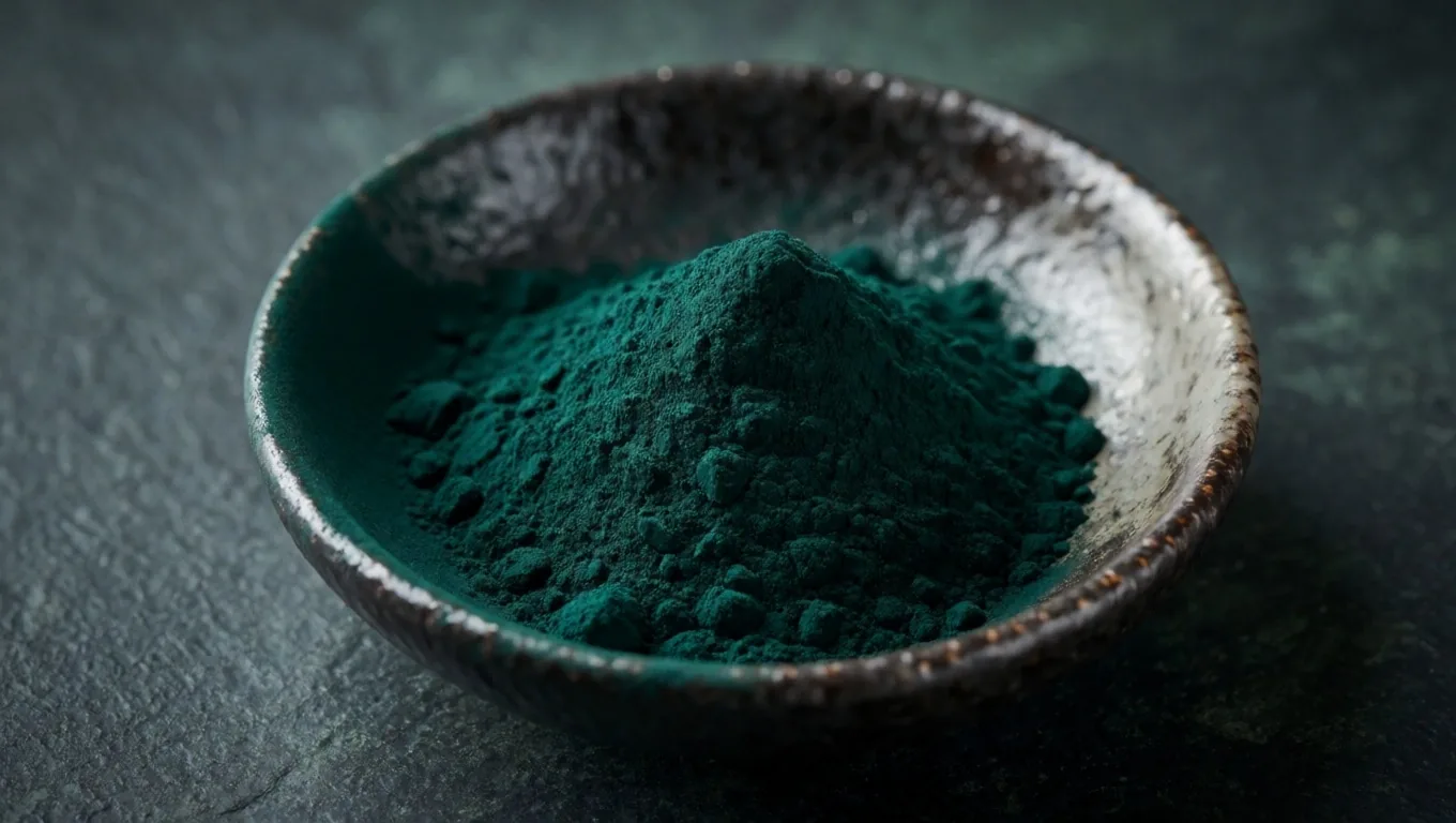 Spirulina powder in ceramic dish
