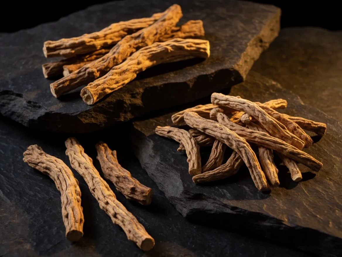 Tongkat ali and maca root specimens