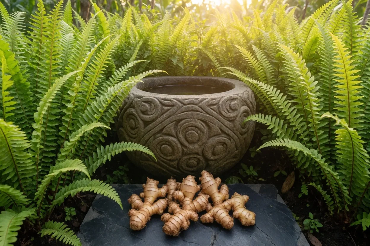 Assorted botanical ingredients on dark warm stone